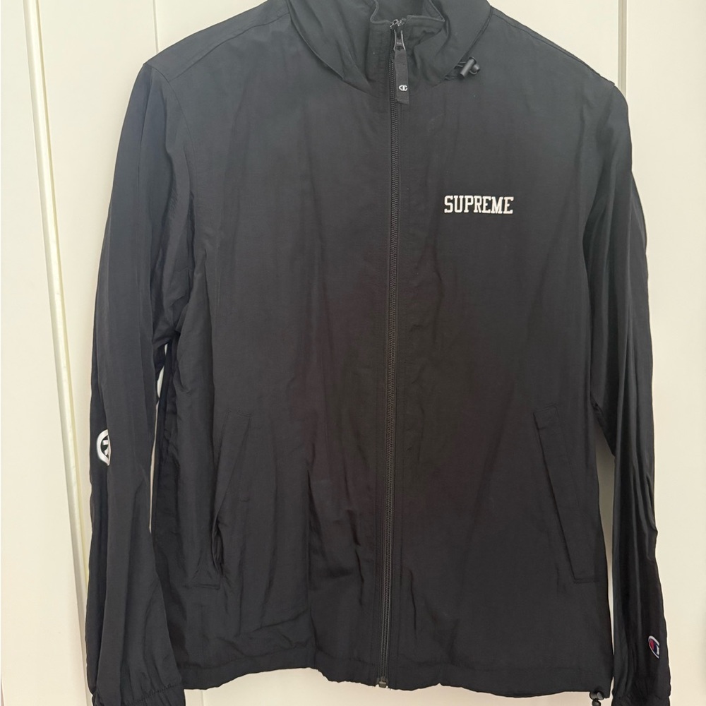 Supreme Black Windbreaker with White Lettering